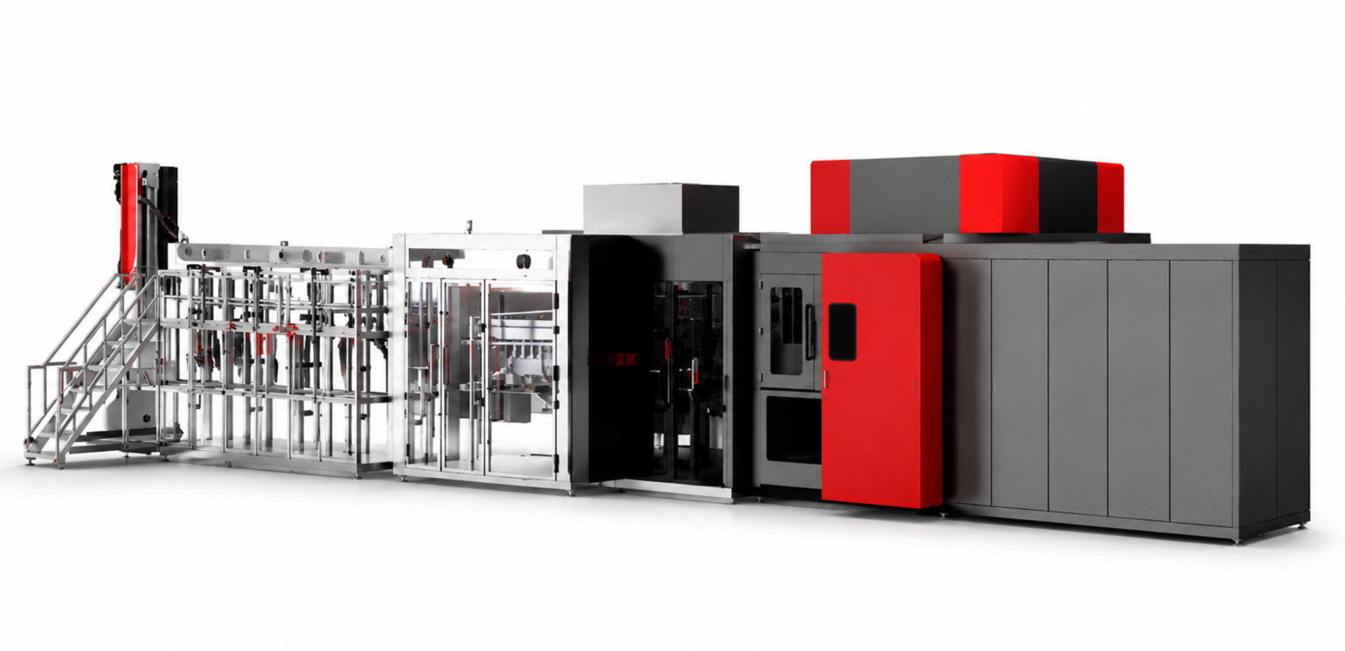 PET preforms being heated inside the blow moulding oven